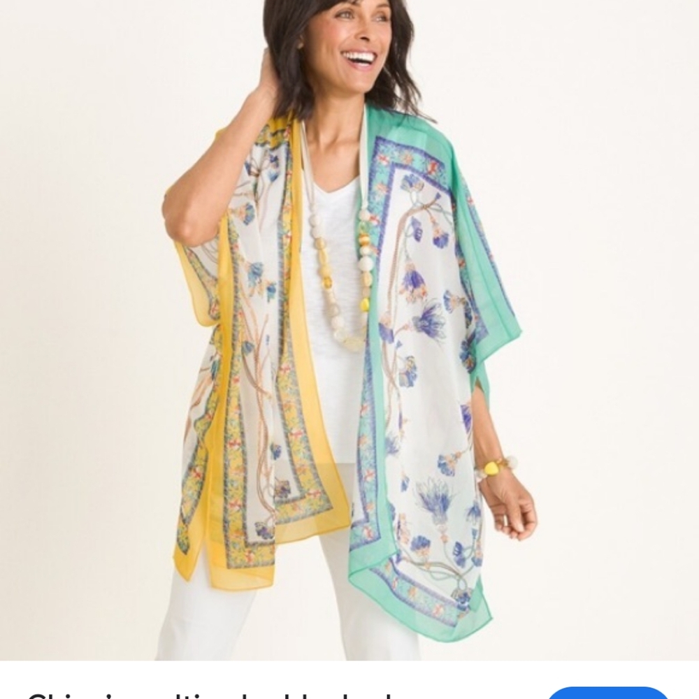 - Chico's mixed print colorful sheer open kimono one size fits all